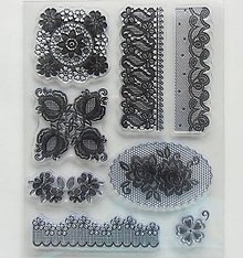 Nástroje - Silikónové razítka, pečiatky - 14x18 cm -  čipka, krajka, kvet - 8600444_