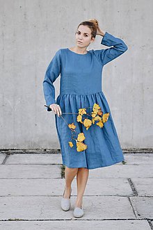 Šaty - Dámske ľanové šaty bez gombíkov dlhý rukáv - rôzne farby - 8610529_