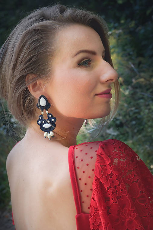 Blue-white soutache earrings