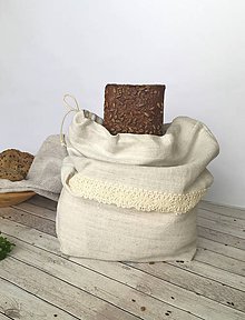 Úžitkový textil - Ľanové vrecúško na chlieb s tvarovaným dnom - 8616594_