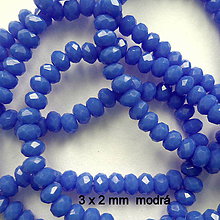 Korálky - Sklenená rondelka 3x2mm-1ks (modrá) - 8623875_