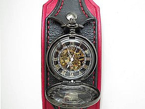 Náramky - Steampunk vreckové/náramkové hodinky červeno čierne - 8628317_