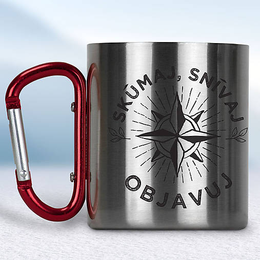 Nádoby - Kovový turistický hrnček s karabínkou - 8624056_