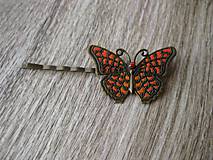 Ozdoby do vlasov - Sponka s motýľom (Veľký motýľ oranžovo červený - sponka č.1319) - 8624911_