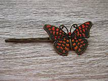 Ozdoby do vlasov - Sponka s motýľom (Veľký motýľ oranžovo červený - sponka č.1319) - 8624912_