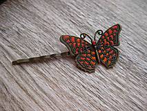 Ozdoby do vlasov - Sponka s motýľom (Veľký motýľ oranžovo červený - sponka č.1319) - 8624913_