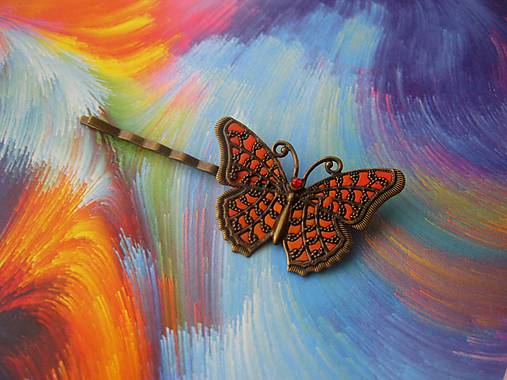 Sponka s motýľom (Veľký motýľ oranžovo červený - sponka č.1319)