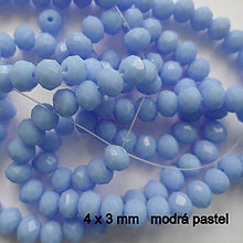 Korálky - Sklenená rondelka 4x3mm-1ks (modrá pastel) - 8632870_
