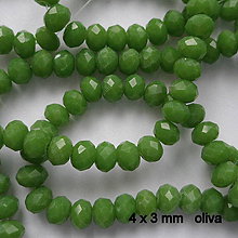 Korálky - Sklenená rondelka 4x3mm-1ks (oliva) - 8632913_