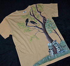 Topy, tričká, tielka - ručne maľované tričko -strom a havrany - 8636275_