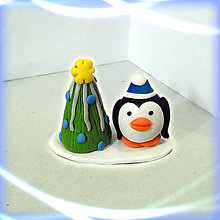 Dekorácie - vianočný stromček a tučniak (Striebro modrý) - 8641866_