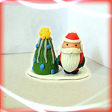 Dekorácie - vianočný stromček a guľatý Santa (2) - 8641880_