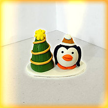 Dekorácie - vianočný stromček a tučniak (Zlatý) - 8644920_