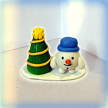 Dekorácie - Zlatý vianočný stromček a (guľatý snehuliak) - 8644921_