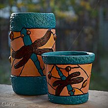 Svietidlá - Vážky na hladine Tiffany - nádoba na perá a svietnik - podľa fotografie - 8649932_