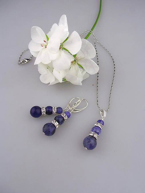 Sady šperkov - sodalit náušnice prívesok, v striebre Ag925/1000 - 8655524_