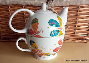 Nádoby - porcelánový čajník pre jedného (2v1) Na motýlích krídlach - 8658941_