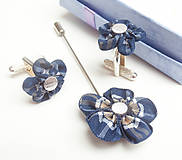  - Pánsky set manžetové gombíky a pin na sako modré škótske káro (tartan) - kockované - 8659971_