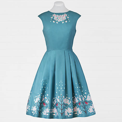  - Modré šaty - hýľ a čerešňový kvet - 8663028_