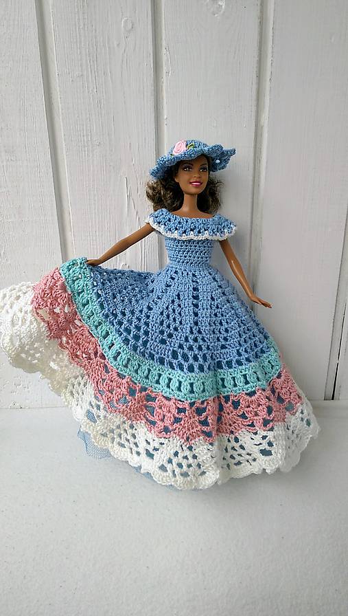  - Modré háčkované šaty pre Barbie - 8664722_