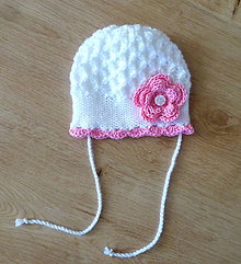 Detské čiapky - Bielo ruzova pre novorodenca - 8667838_
