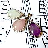 Náhrdelníky - Vintage Silver Pendant Moonstone Rose Quartz Amethyst / Strieborný prívesok slza Mes kameň Ruženín Ametyst Ag925 /H0003 - 8676619_