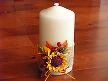 Sviečky - Jesenná sviečka so slnečnicou a drievkom výška 15cm - 8673151_