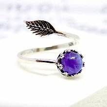 Prstene - Simple Leaf Silver Gemstone Ring Ag925 / Strieborný prsteň s minerálom  (Tanzanite / Tanzanit) - 8683678_