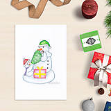 Papiernictvo - VÝPREDAJ Snehuliak - vianočná pohľadnica - 8685559_