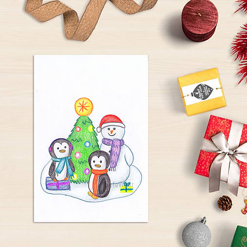 VÝPREDAJ Snehuliak - vianočná pohľadnica