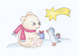 Papiernictvo - Nežné vianočné pohľadnice (medvedík a vtáčik) - 8684115_