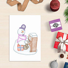 Papiernictvo - VÝPREDAJ Snehuliak - vianočná pohľadnica (3) - 8685564_