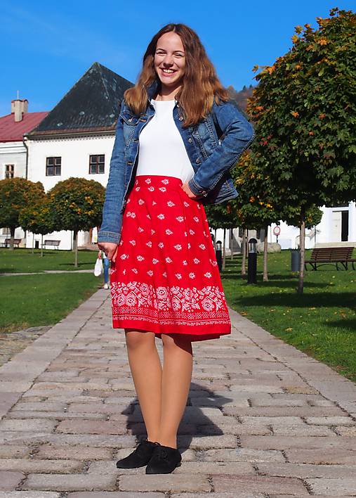 Sukne - Sukňa Folk červená - 8689422_