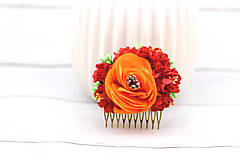 Ozdoby do vlasov - Hrebienok oranžovo-červený ruža - 8689344_
