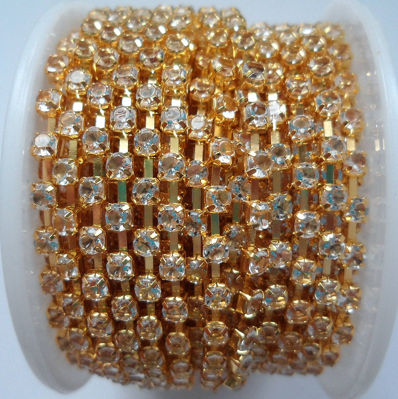 Štrasová metráž 2,9mm-10cm (crystal/zlatá)