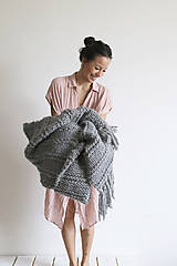 Úžitkový textil - Vlnená pletená deka 90 x 170 cm - 8699956_