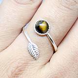 Prstene - Simple Leaf Silver Gemstone Ring Ag925 / Strieborný prsteň s minerálom  (Tiger Eye / Tigrie oko) - 8702443_