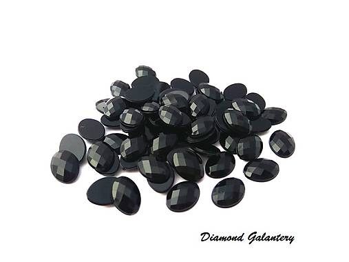 Galantéria - Ozdobné kamienky ovál 13x18 mm - Čierne - 8703679_