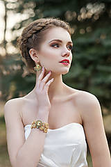 Náušnice - šité náušnice TANEČNICE (Exclusive Gold/ Green - celé pozlátené 24kt Au) - 8719406_