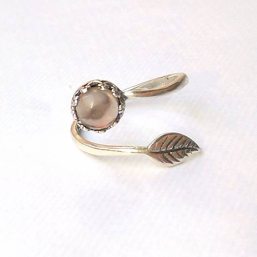 Simple Leaf Silver Gemstone Ring Ag925 / Strieborný prsteň s minerálom  (Smoky Quartz / Záhneda)