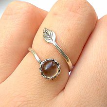 Prstene - Simple Leaf Silver Gemstone Ring Ag925 / Strieborný prsteň s minerálom  (Smoky Quartz / Záhneda) - 8723661_