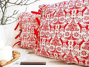 Úžitkový textil - Vianočný folk poťah na vankúš - červený 50 x 50 cm - 8725067_