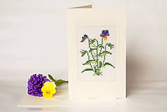 Papiernictvo - Vyšívaná kvetinová pohľadnica "Fialky" - 8732685_