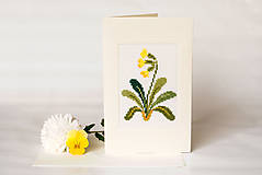 Vyšívaná kvetinová pohľadnica "Prvosienka jarná"