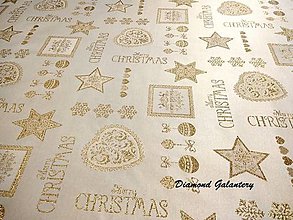 Textil - Látka pretkávaná lurexovou niťou - Merry Christmas zlato - cena za 10 cm - 8749252_
