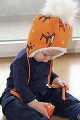 Detské čiapky - Zimná ušianka  s menom Reindeer mustard & fleece cream - 8746701_