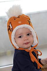 Detské čiapky - Zimná ušianka  s menom Reindeer mustard & fleece cream - 8746702_