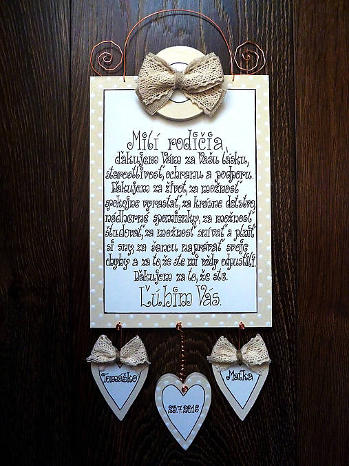 Tabuľky - Drevená tabuľka - poďakovanie rodičom - 8752235_