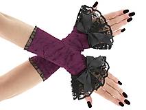 Iné doplnky - Zamatové rukavičky čierno fialové s čipkou 03G - 8760912_