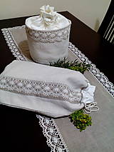 Úžitkový textil - Darčeková sada vrecko + košík z ručne tkaného ľanového plátna - 8759536_